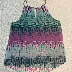 Women’s Sheer Teal and Purple Tye Die Halter Top Sz Small